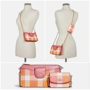 👀50% OFF - NWT‼️Coach Plaid Crossbody Pouch w/Detachable Card Case Set